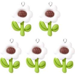   | Sieraden Maken | Set 5 Hangers Witte Bloemen | Bedels